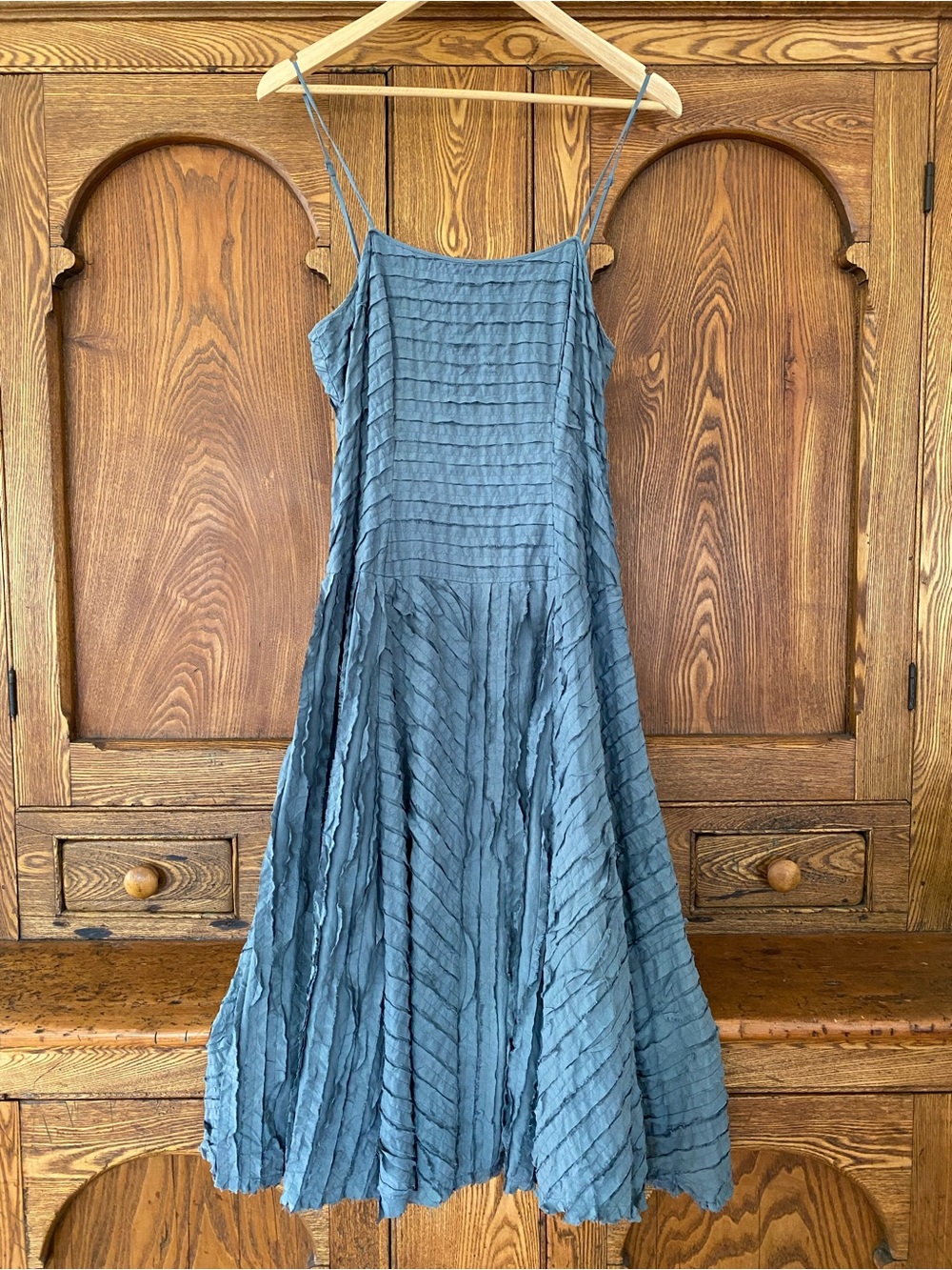 Jigsaw UK 12 US 8 blue gray silk ruffle midi dress sundress spaghetti strap
